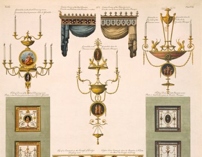 Dessins pour corniches de rideaux, girandoles et portes pliantes (détail) - Robert Adam