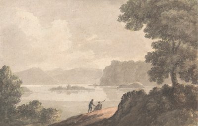 Figures dans un paysage romantique au bord du lac - Robert Adam