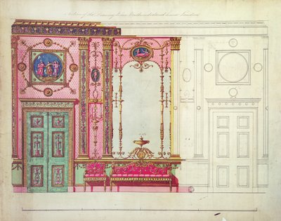 Section du salon, Northumberland House, Londres; Conception pour le mur de fond (plume, encre et aquarelle) - Robert Adam