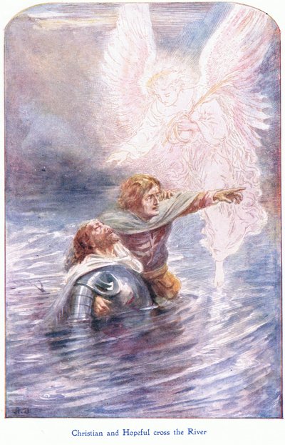 Christian et Hopeful traversent la rivière, de The Pilgrims Progress publié par John F Shaw & Co, vers 1900 - Robert Ambrose Dudley