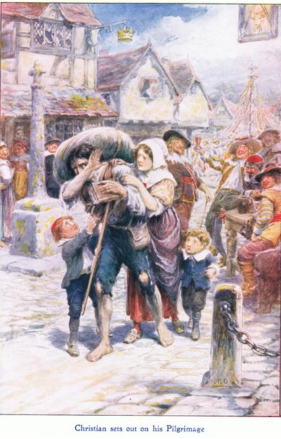 Christian commence son pèlerinage, de The Pilgrims Progress publié par John F Shaw & Co, vers 1900 - Robert Ambrose Dudley