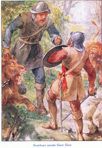 Great Heart attaque Giant Grim, de The Pilgrims Progress publié par John F Shaw & Co, vers 1900 - Robert Ambrose Dudley