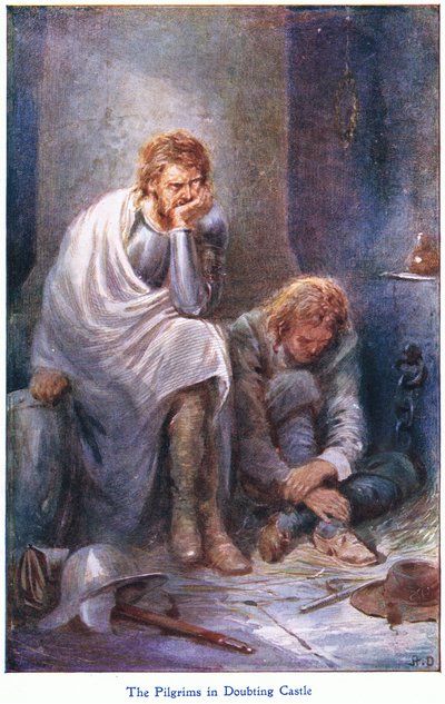 Les Pèlerins au château du doute, extrait de The Pilgrims Progress publié par John F Shaw & Co, vers 1900 - Robert Ambrose Dudley