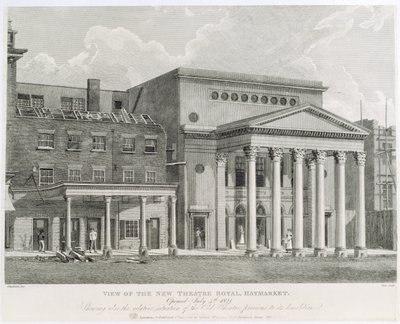 Vue du Nouveau Théâtre Royal, Haymarket, Ouvert le 4 juillet 1821, montrant également la situation relative de l
