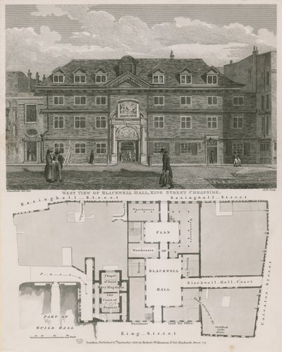 Vue ouest de Blackwell Hall, King Street, Cheapside - Robert Blemell Schnebbelie