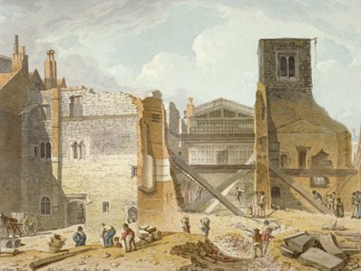 Vue de la démolition du palais de Savoy, Westminster, Londres, 1820 - Robert Blemmell Schnebbelie