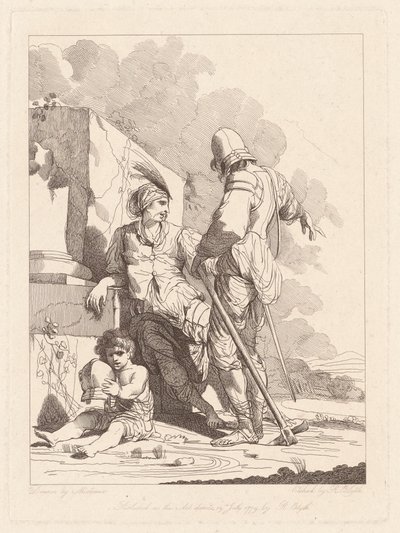 Deux soldats et un enfant tenant un casque - Robert Blyth, after John Hamilton Mortimer