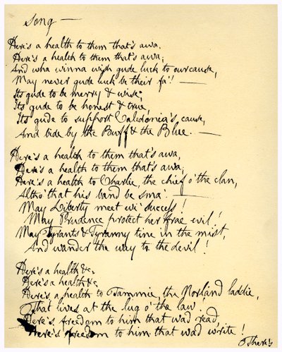 Voici une santé à ceux qui sont partis, vers 1792 - Robert Burns