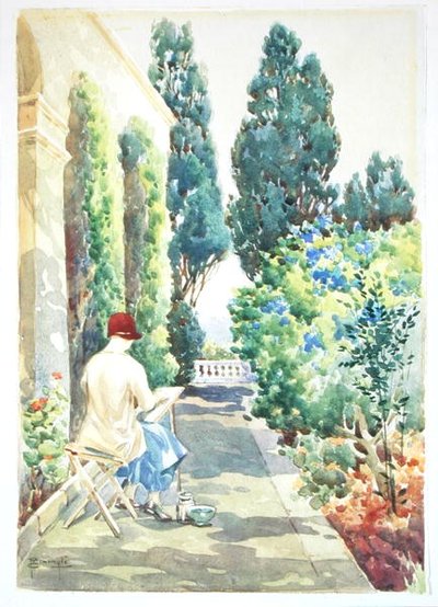Cicely Nops peignant dans un jardin - Robert Caruana Dingli