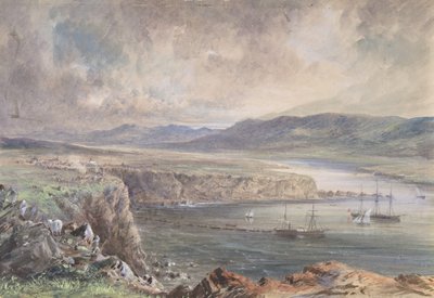 Baie de Foilhummerum, Valentia, vue depuis le fort Cromwell : Le Caroline et les bateaux - Robert Charles Dudley
