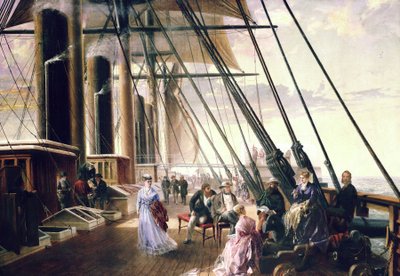 À bord du paquebot et du navire à roues 