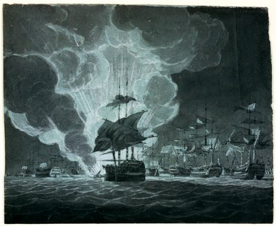 Flotte avec un navire en feu - Robert Cleveley