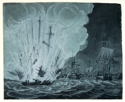 Navire explosant lors de la bataille du Nil - Robert Cleveley