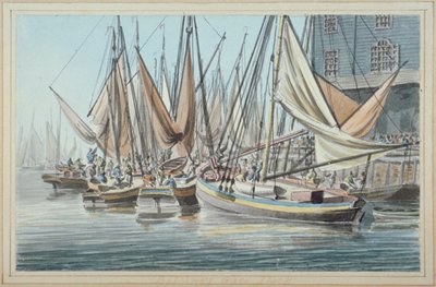 Vue du quai Billingsgate avec des bateaux sur l