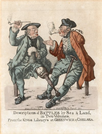 Publicité pour Descriptions de batailles par mer et par terre en deux volumes, de la bibliothèque du roi à Greenwich et Chelsea - Robert Dighton