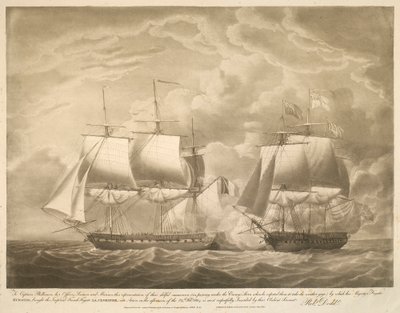 Au capitaine Phillimore, à ses officiers, matelots et marins, cette représentation de leur habile manœuvre (en passant sous la poupe de l