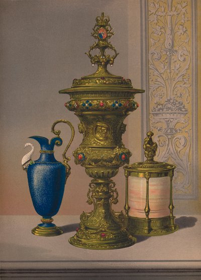 Vase en argent doré et orné de bijoux, vase en porcelaine, coffret à cigares, 1863 - Robert Dudley