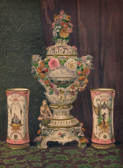 Vase en porcelaine de Dresde et paire de gobelets en porcelaine, 1863 - Robert Dudley