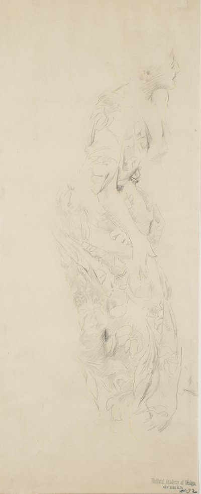 Esquisse de femme en robe à fleurs, possiblement pour la fresque Moods to Music - Robert Frederick Blum