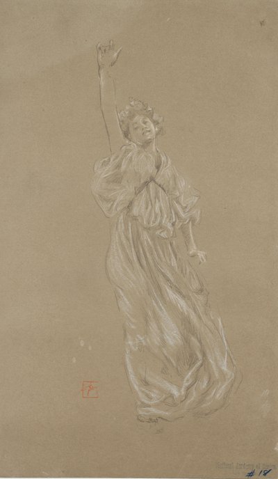 Étude de figure féminine drapée debout, pour la fresque Moods to Music - Robert Frederick Blum