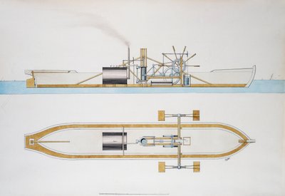 Bateau à vapeur conçu par Robert Fulton, aquarelle, États-Unis - Robert Fulton