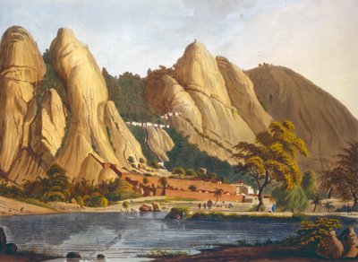 Vue sud de Sewandroog, illustration de Douze Vues de Mysore, le pays de Tippoo Sultan gravé et coloré par J.W. Edy, publié en 1804 - Robert H. Colebrooke