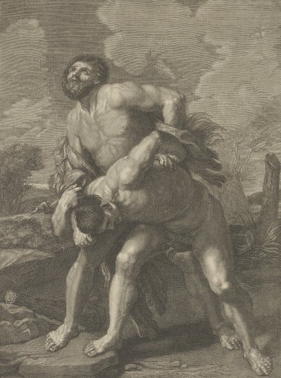 Hercule portant une peau de lion et combattant Achéloos, un paysage en arrière-plan, vers 1713-72 - Robert Hecquet