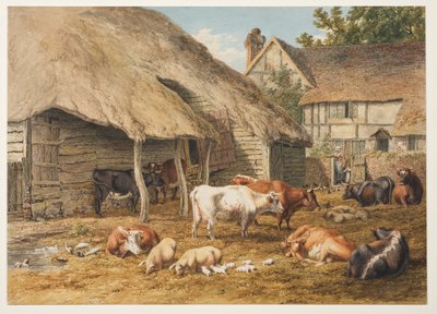 Scène de ferme avec bétail et cochons - Robert Hills