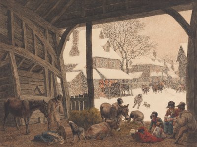 Scène de village enneigé - Robert Hills