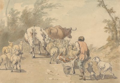 Troupeau de moutons et de vaches - Robert Hills