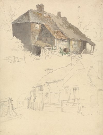 Esquisses de cottages : deux études sur une feuille - Robert Hills
