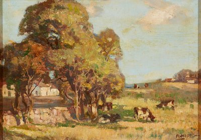 Bétail paissant dans un paysage pastoral - Robert Hope