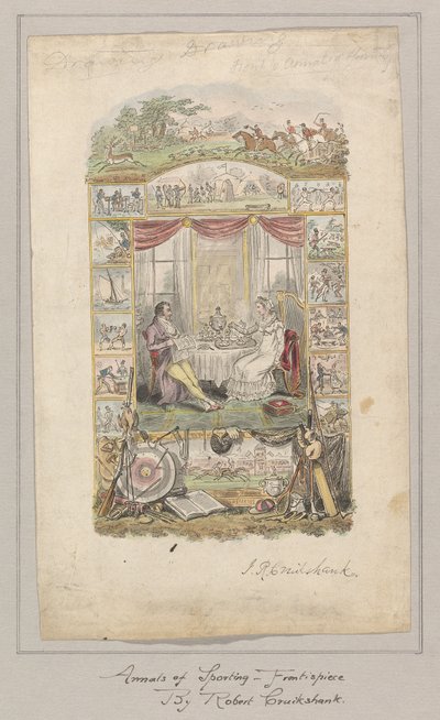 Conception pour la page de titre des Annales du sport et de la gazette de fantaisie, Volume 1 - Robert Isaac Cruikshank