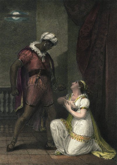 Othello et Desdémone à Venise. Illustration pour "Othello" de William Shakespeare. Acte 4 scène 2. Gravure anglaise de 1801 par R.K Porter - Robert Kerr Porter