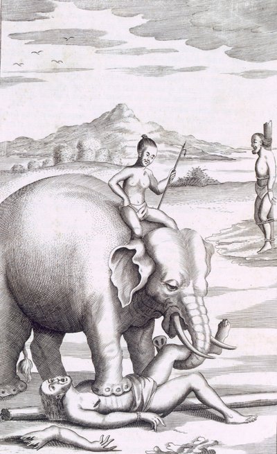 Une exécution par un éléphant, pub. 1681 - Robert Knox