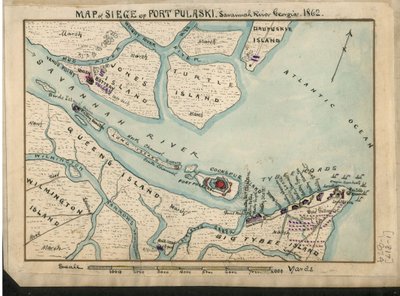 Carte du siège de Fort Pulaski - Savannah River Georgia. 1862. LOC gvhs01.vhs00085 - Robert Knox Sneden