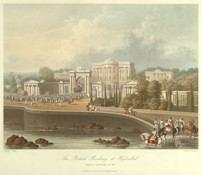 La Résidence britannique à Hyderabad, dessinée en 1813 - Robert Melville Grindlay