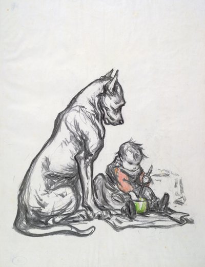 Chien et enfant, début du XXe siècle - Robert Noir