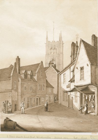 Wolverhampton - Église Saint-Pierre : dessin sépia, 1838 - Robert Noyes