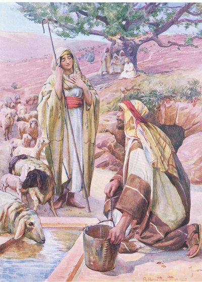 Rachel au puits, de The Bible Picture Book publié par Thomas Nelson, vers 1950 - Robert Payton Reid