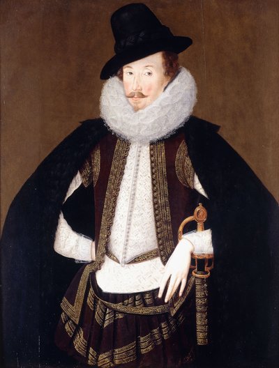 Portrait de Sir Charles Cornwallis, en manteau noir bordé de fourrure, doublet blanc et gilet brodé d