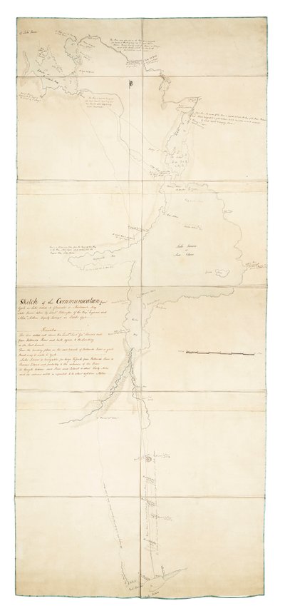 Esquisse de communication de York sur le lac Ontario à Glouscester ou Machidash Bay, lac Huron, prise par le lieutenant Pilkington des ingénieurs royaux et Alex.r Aitken, arpenteur adjoint en octobre 1793. - Robert Pilkington