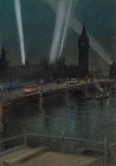 Projecteurs de guerre sur le pont de Westminster - Robert Randoll