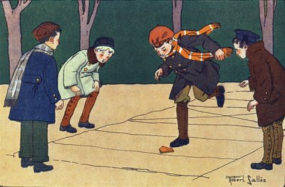 La marelle. Gravure dans "À quoi jouons-nous ?" par E. Weber avec des dessins aquarellés de Robert Salles (1871-1929). Librairie Garnier Frères, Paris - Robert Salles