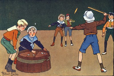 Les osselets et le quinet. Gravure dans « À quoi jouons-nous ? » par E. Weber avec des dessins aquarellés de Robert Salles (1871-1929). Librairie Garnier Frères, Paris - Robert Salles