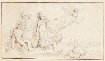 Allégorie de la puissance navale de la Grande-Bretagne (plume et encres noire et brune avec lavis gris sur mine de plomb, quadrillé à la mine de plomb, sur papier vergé) - Robert Smirke