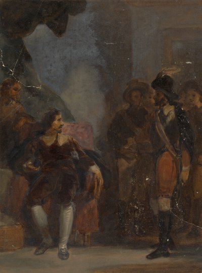Homme assis parlant à un soldat debout - Robert Smirke
