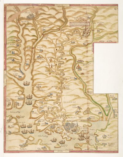 Une carte colorée du port de Plymouth, et du pays jusqu