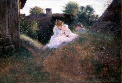 Frère et sœurs dans une cour de campagne - Robert Sterl