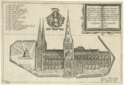 Cathédrale de Lichfield - Vue sud : gravure sur cuivre, nd [XVIIe siècle] - Robert Vaughan